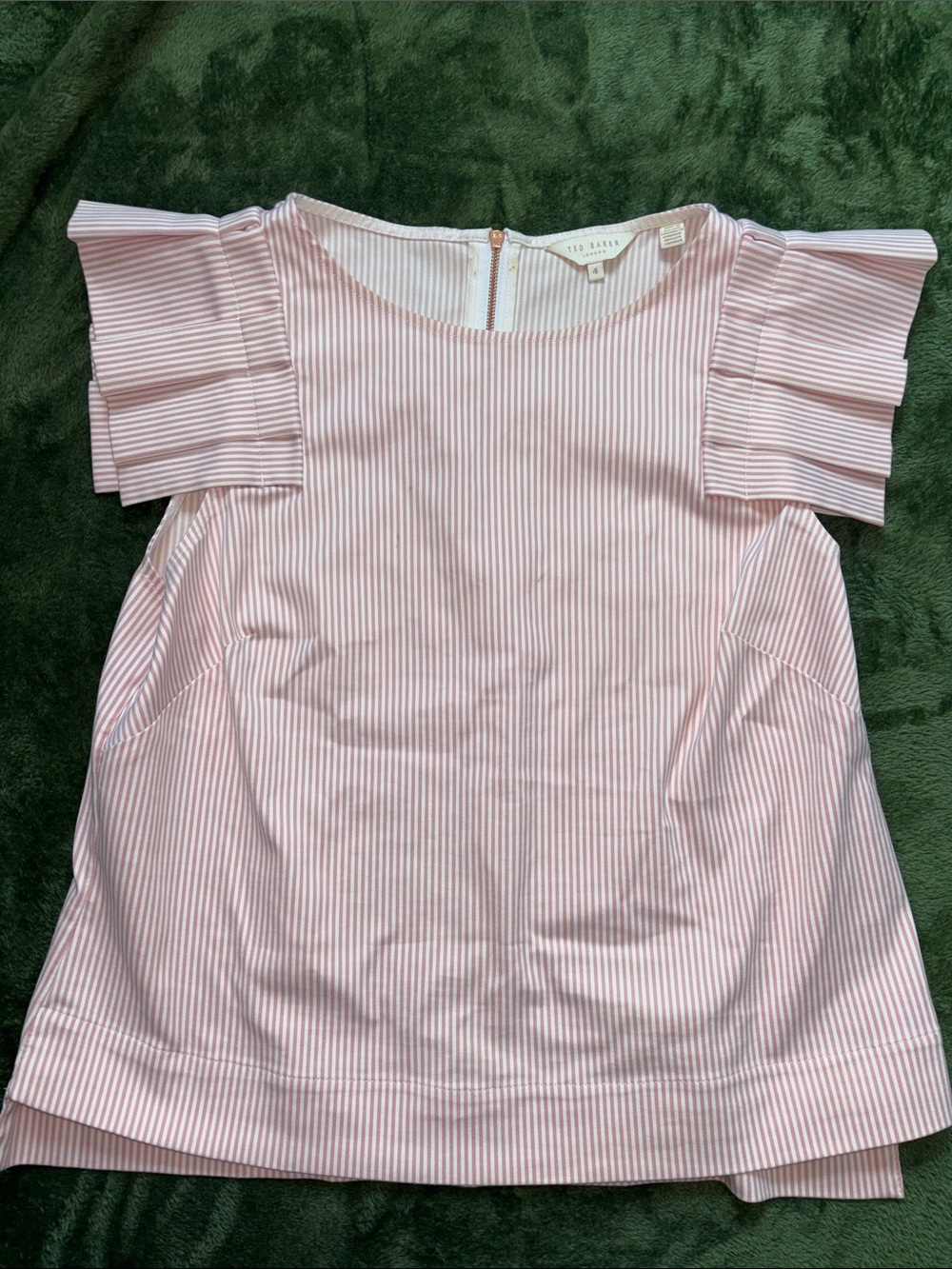 Ted Baker Pink and White Striped Ruffle Sleeve Blouse